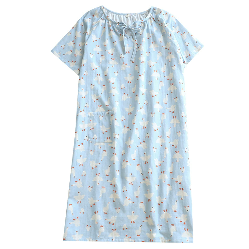 Cotton summer thin pijama, long skirt for elementary school students, dress, with short sleeve, loose fit