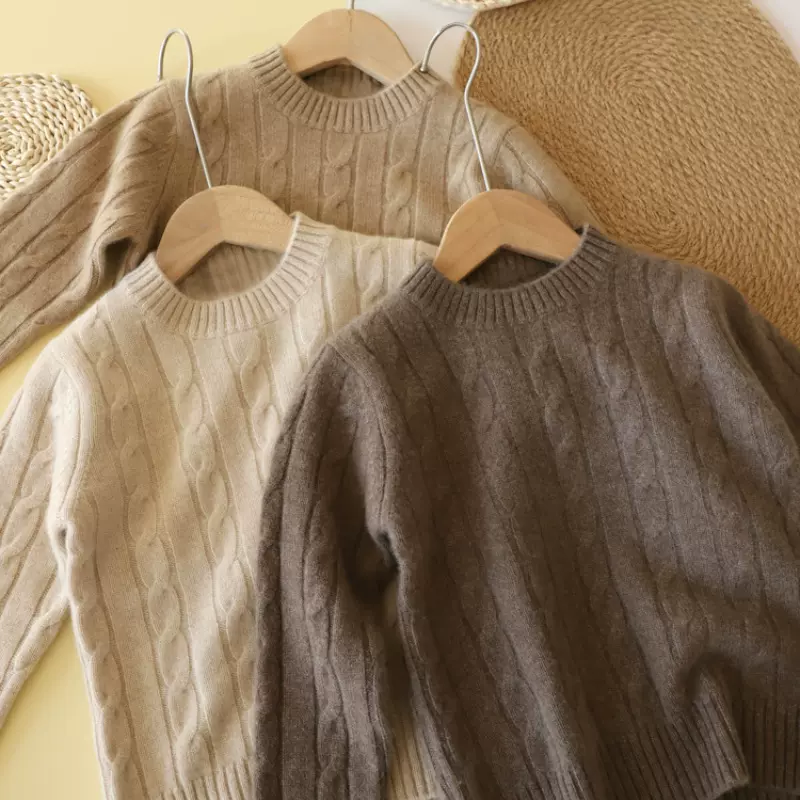 2025秋冬新款儿童羊毛衫 男女童纯色绞花圆领套头毛衣针织衫上衣