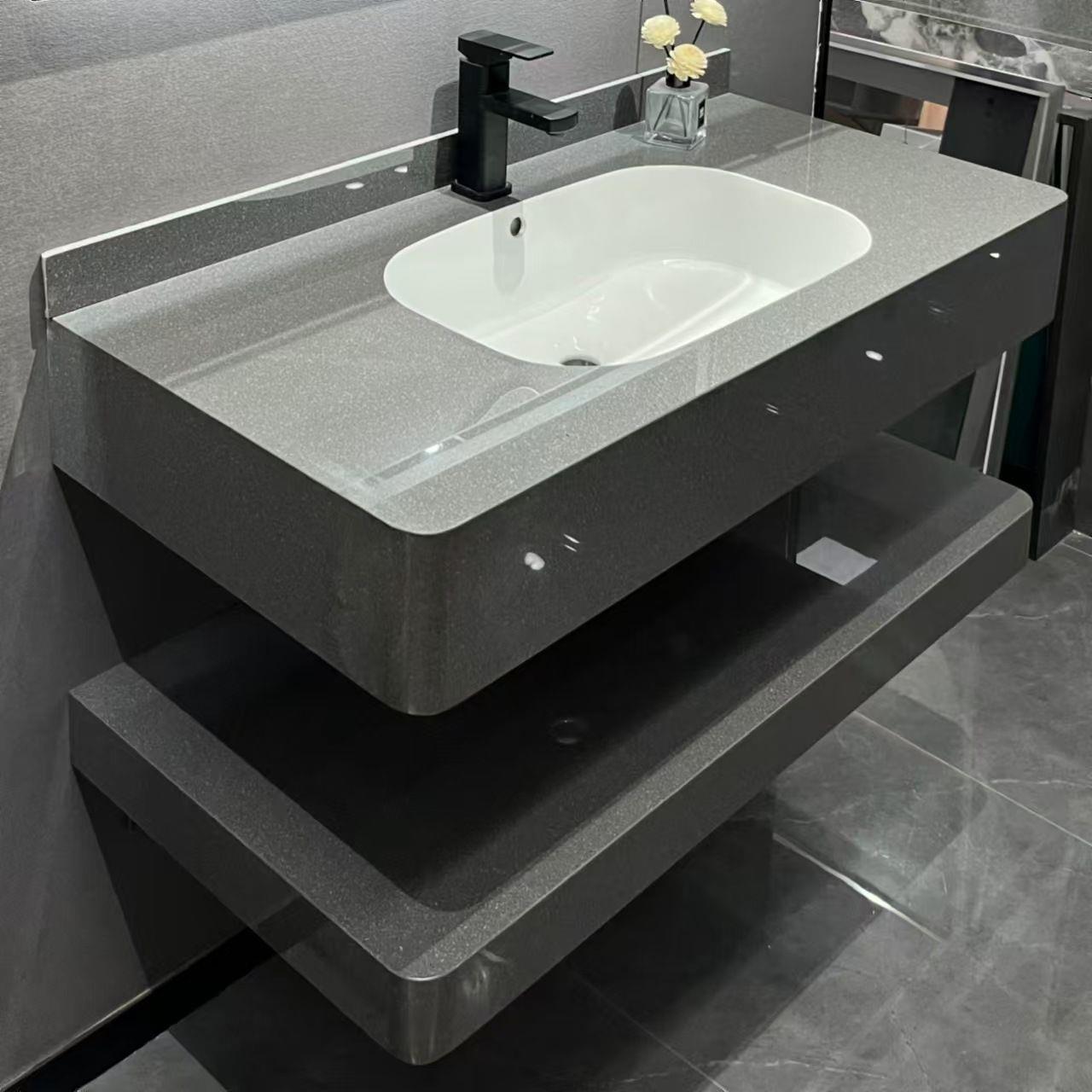 Todo el cuerpo de la placa de roca arco sin costura lavabo lavabo gabinete de baño hotel ingeniería de decoración del hogar redondeado diseño de esquina residencial