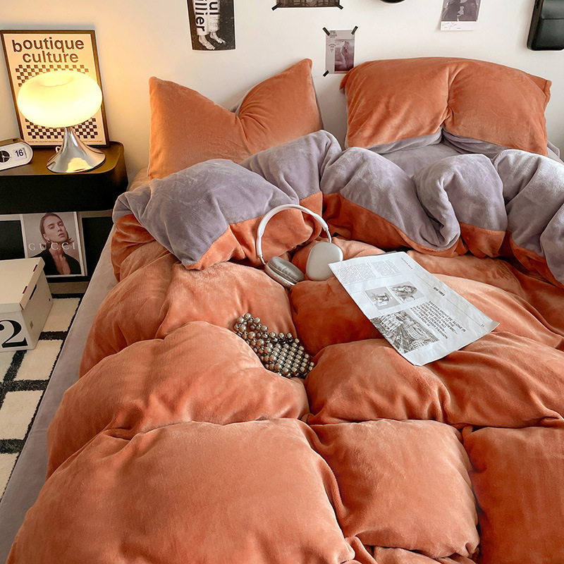 ミルクパイル4点セットA類母子級サンゴパイル布団カバー純色シーツ保温寮3点セットベッド笠金