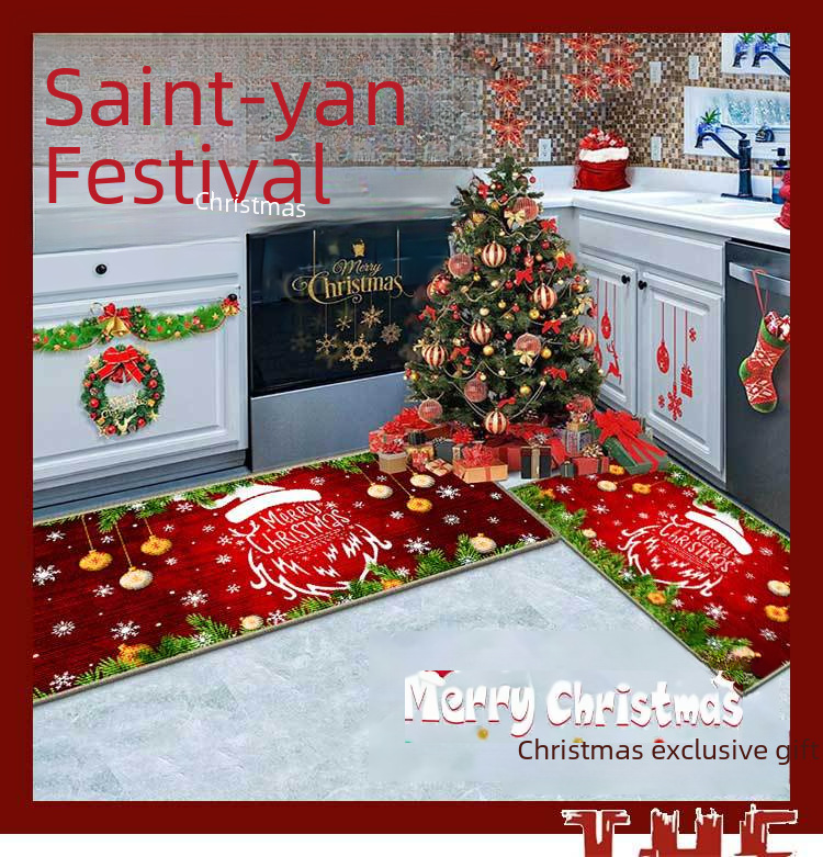 Julefest Feriedekoration Køkken Gulvmåtte Xuan Tube Smudsafvisende fodmåtte Indgangsdør dekoration dørmåtte Badeværelsesmåtte_voghion.com