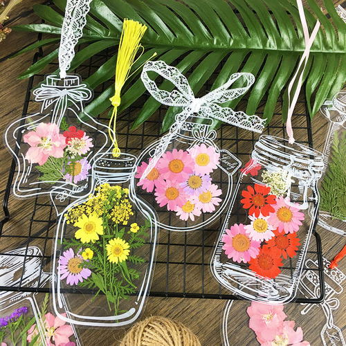 Transparent small bottle bookmark material kit for kindergarten DIY flowers, leaves, laminated plant specimens, and small stickers
