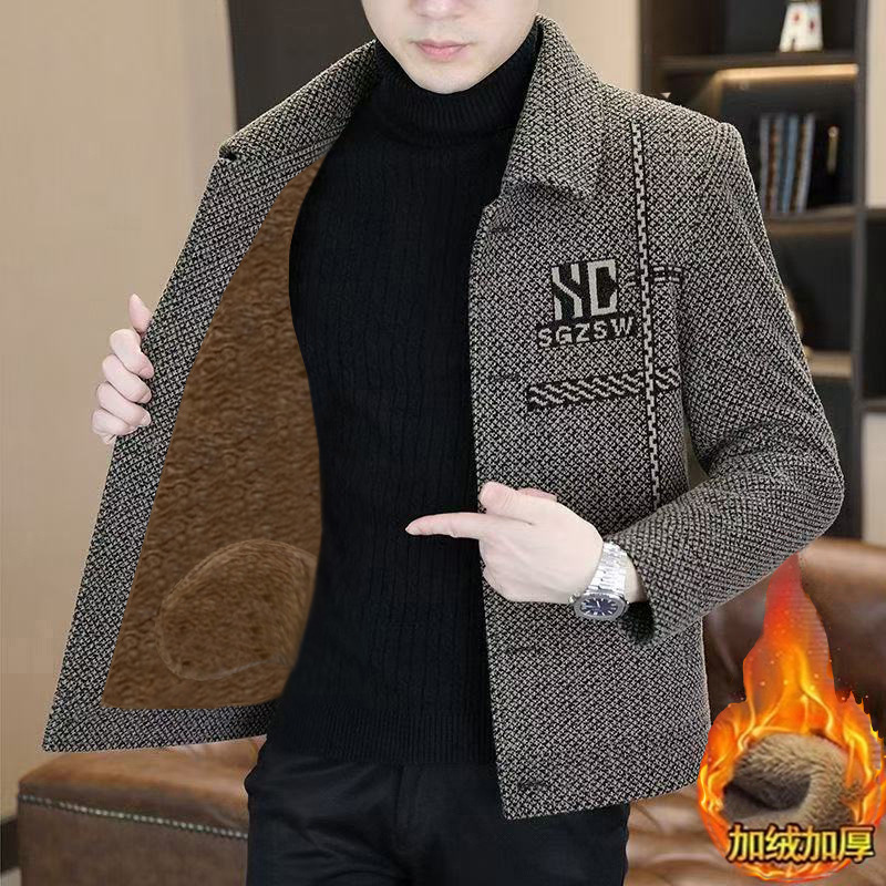 2025 Autumn/Winter Men's High-End Jacket with Composite Arctic Fleece, Casual Short Coat with Turn-Down Collar, Dad's Jacket