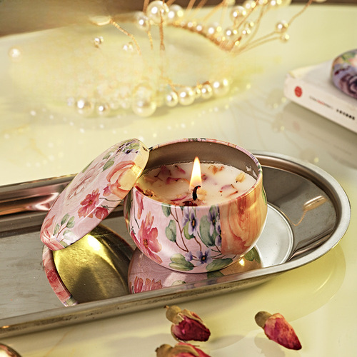 Dried Flower Candles Iron Box Soy Wax Gift Amber Aroma Diffuser Gift Living Room Deodorizing Rose Decorative Ornament