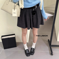 the limon柠檬绿茶秋季韩系休闲风松紧腰灯芯绒压褶短裙半身裙女