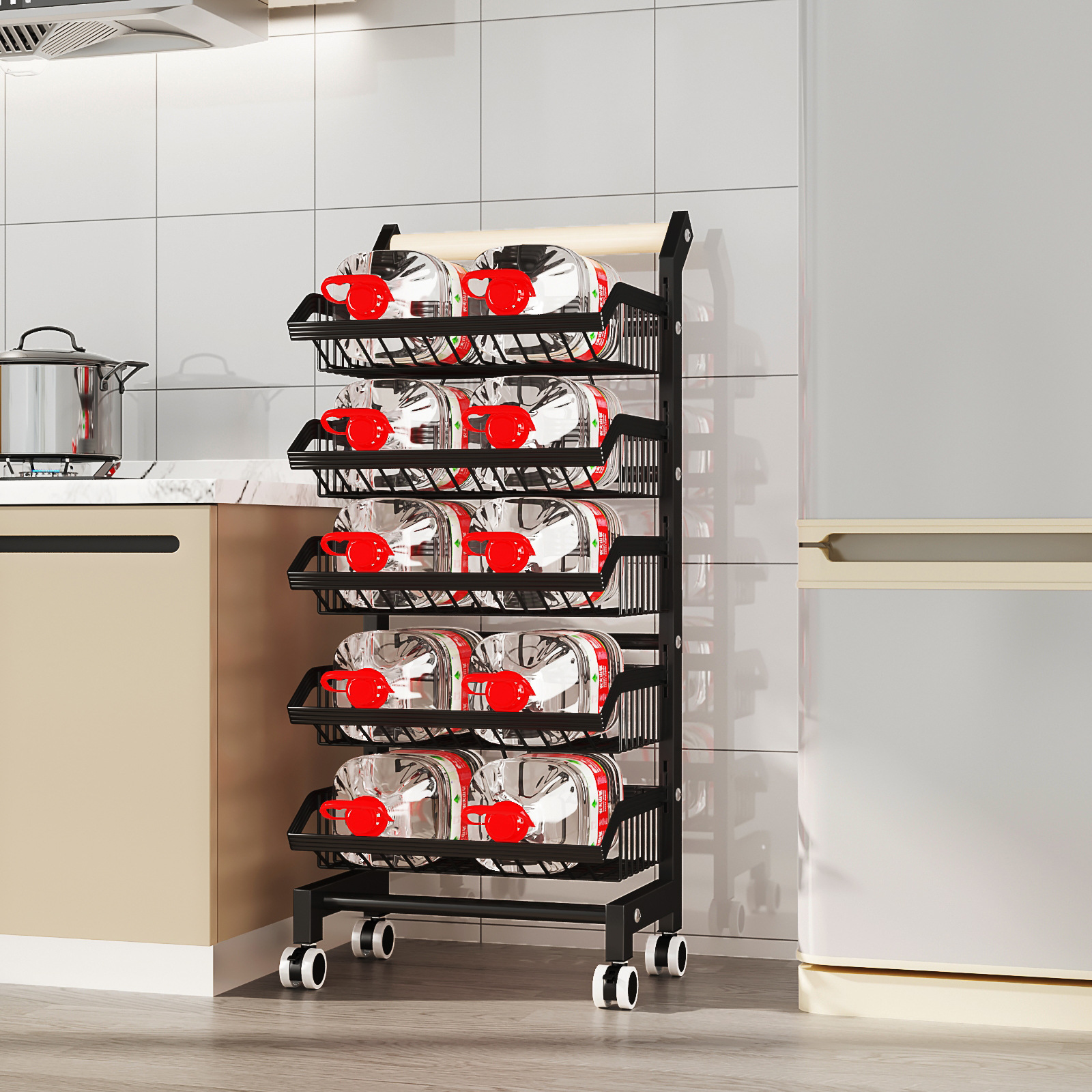 Cocina estante de almacenamiento de verduras piso multi-capa móvil fruta merienda artículos diversos estante de almacenamiento cesta de almacenamiento extraíble