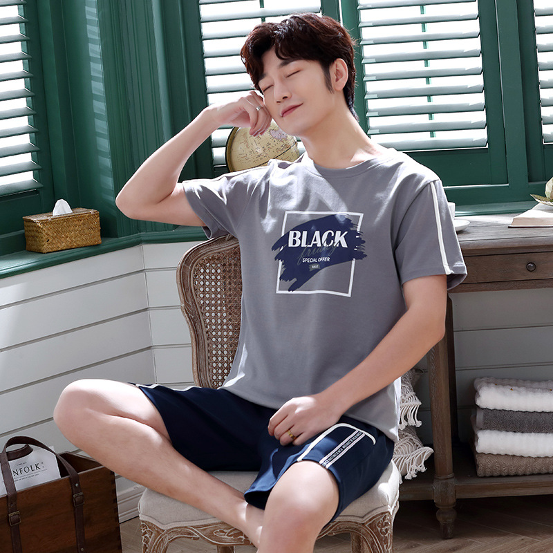 Pijamas de los hombres de verano de algodón de manga corta casual de verano pijamas de los hombres delgados más el tamaño de verano traje de desgaste para el hogar se puede usar fuera