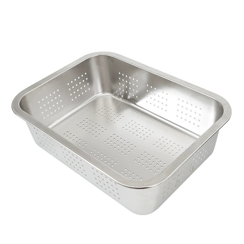 Посудная grade thickened and deepening stainless steel rectangular leakage disk with holes and covered vegetables, drying water, draining basin punching filter basin