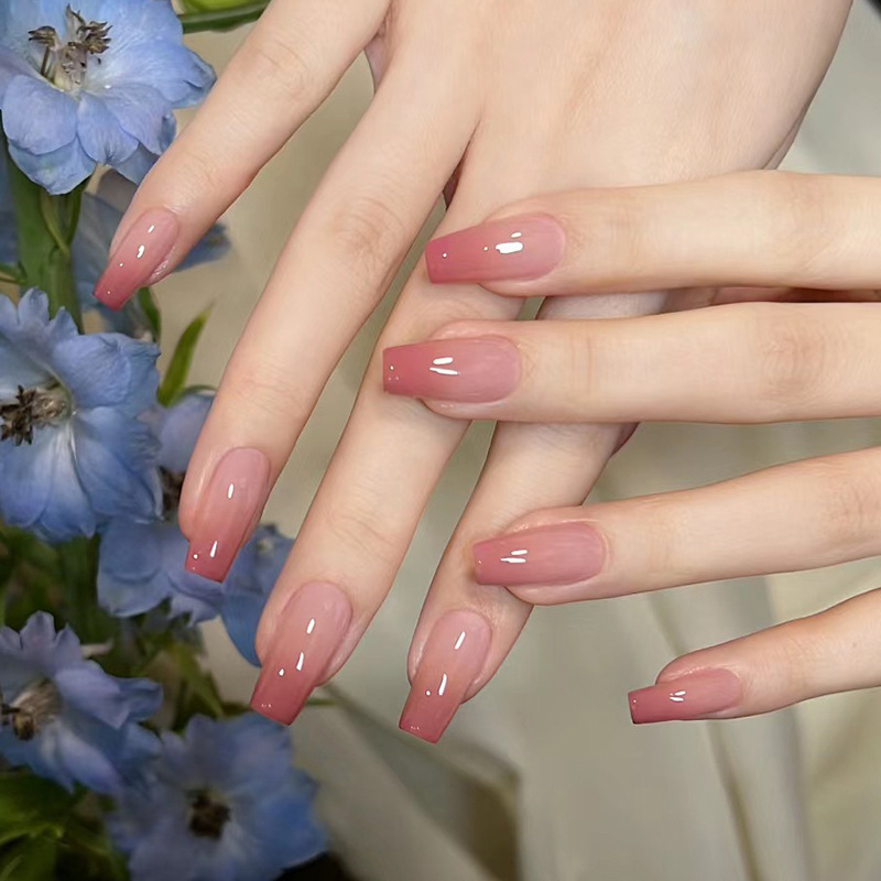 Peach Red Gradient Nail Art Gentle Short Ballet Armor Wear Armor Short Fake Nail Finished Armor