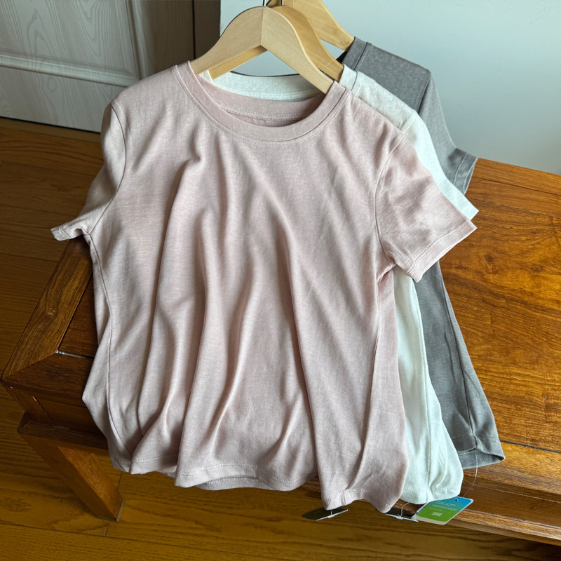 High-Quality Tencel Linen and Silk Short-Sleeve T-Shirt for Women, Summer Loose Round-Neck Basic Cotton Top High-Quality Tencel Linen and Silk Short-Sleeve T-Shirt for Women, Summer Loose Round-Neck Basic Cotton Top