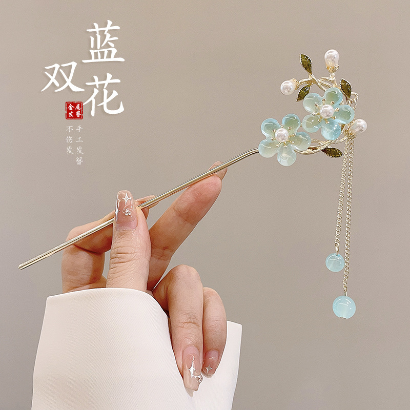 Flor antigua horquilla con flecos para mujer nueva horquilla de pelo moderno chino simple Hanfu cheongsam horquilla tocado paso a paso