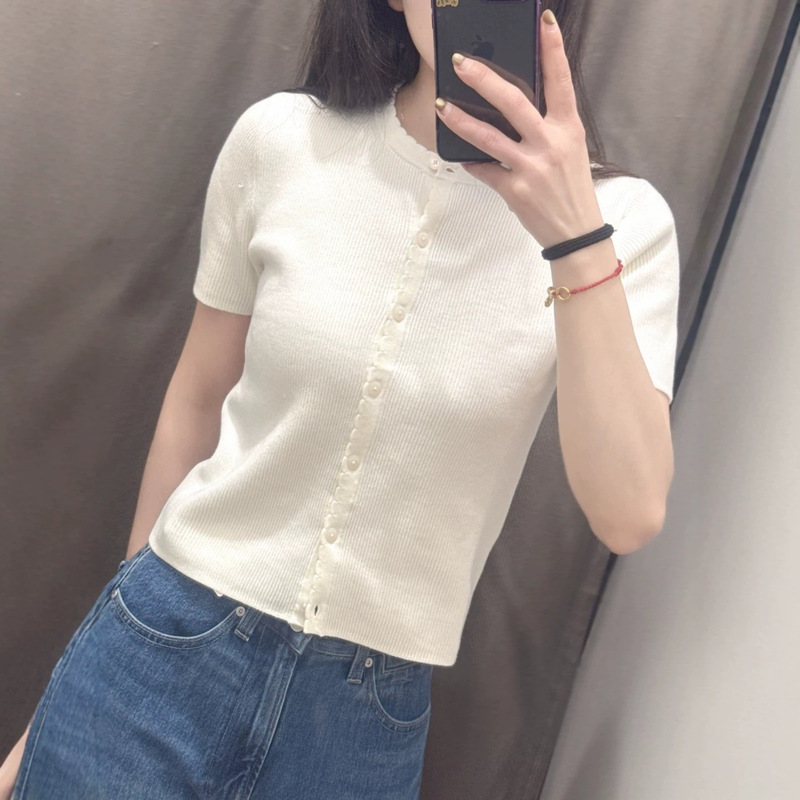 Women's Round Neck Knitted Cardigan Short-Sleeved Sweater Sweater Jacket Slimming Top 2026 Spring and Summer New Style L482978 Women's Round Neck Knitted Cardigan Short-Sleeved Sweater Sweater Jacket Slimming Top 2026 Spring and Summer New Style L482978