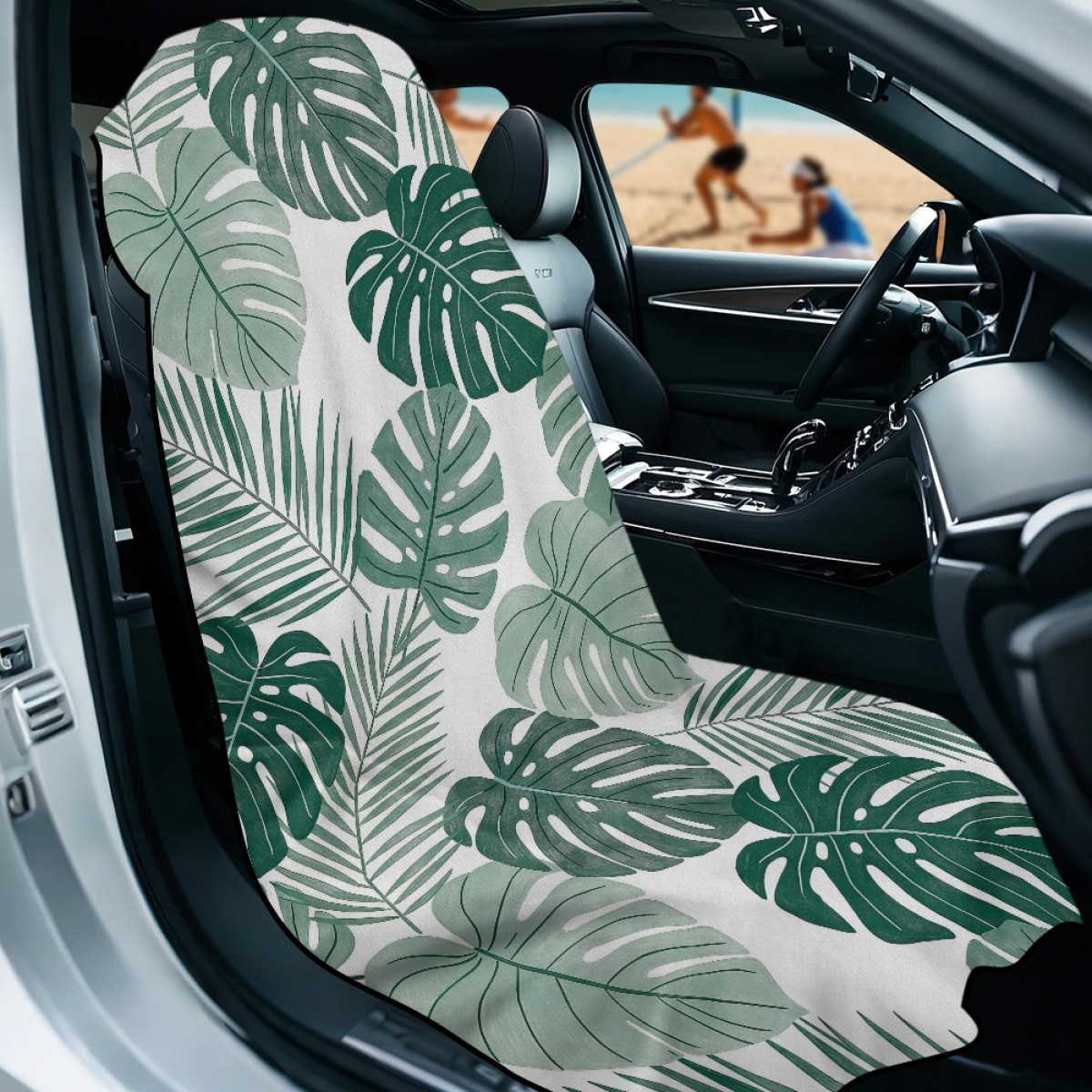Car seat towel cover, same style as the one on Amazon, with a palm leaf print, suitable for sports cars, and designed for both men and women