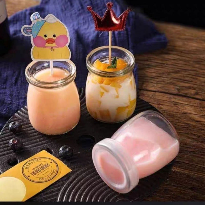 布丁杯带盖分装酸奶玻璃瓶可爱创意家用耐高温罐子透明慕斯布丁瓶|ms