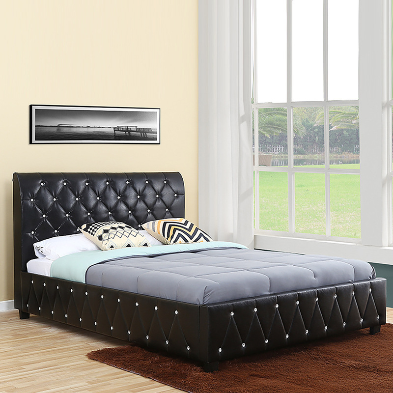 Foreign Trade Factory Pull Drill Design Classy Pu Bed Artificial Leather Design Bedroom Large Size Bed