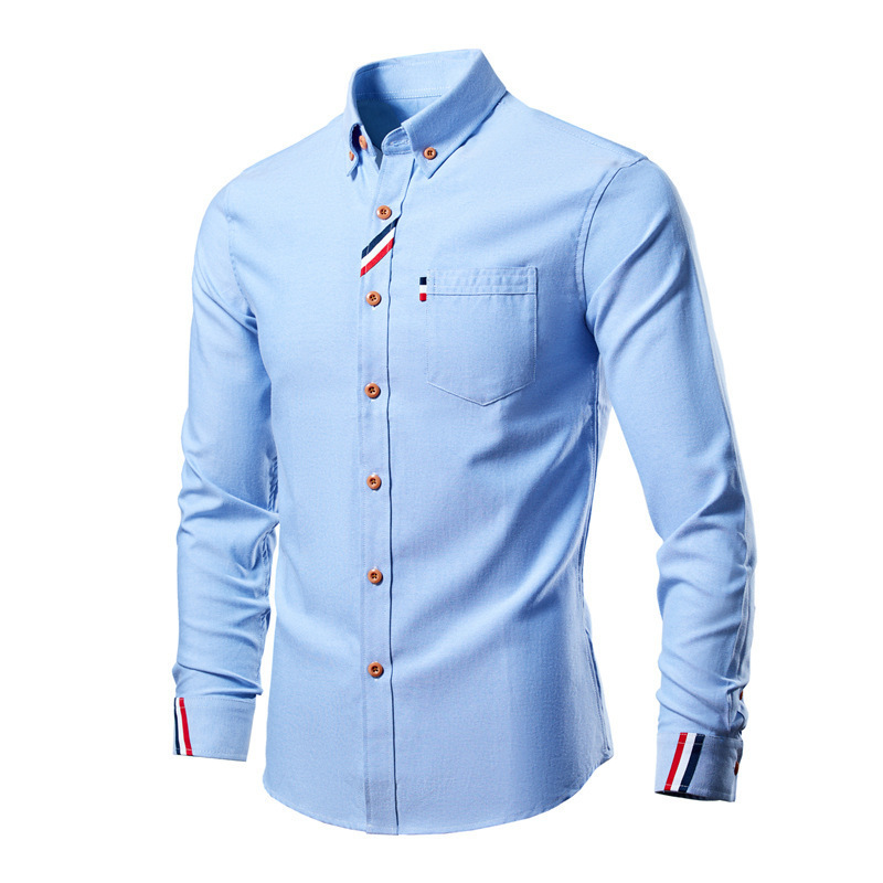 Cross-Border Foreign Trade Amazon Men's Oxford Textile Long-Sleeved Shirt Men's Korean Style Slim Youth Trendy Multi-Color Shirt Trend