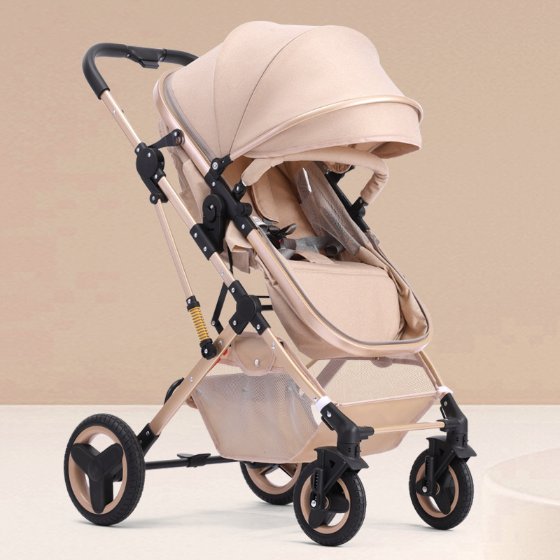 Cochecito para bebé con vista alta, se puede sentar y acostar, plegable, bidireccional, silla de auto para recién nacido.