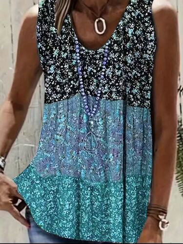 2025 European and American Amazon Independent Station AliExpress Cross-border Summer New Sleeveless Print Loose Contrast Color T-shirt for Women