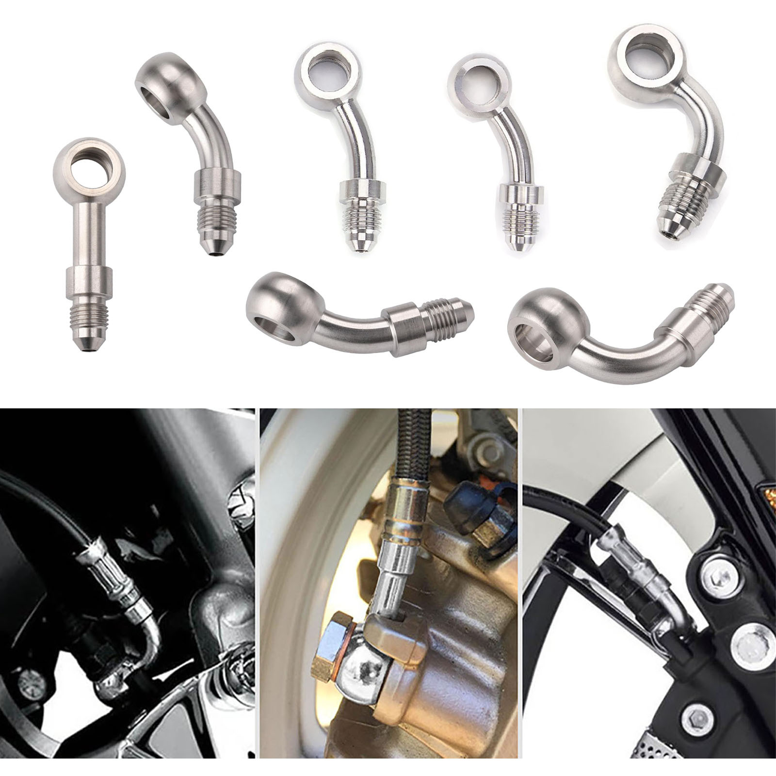 Multi-angle motorcycle modification accessories stainless steel brake hose AN3 fish-eye joint hose