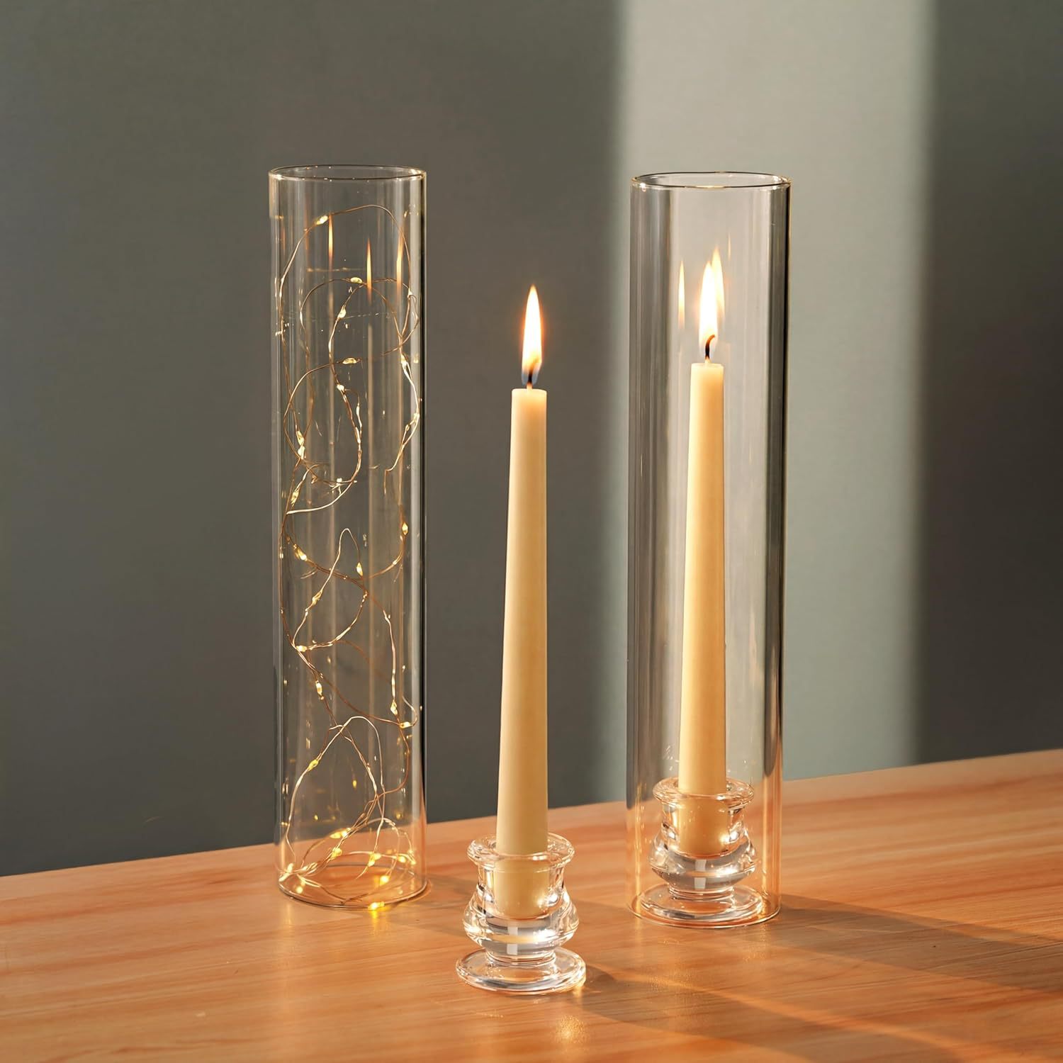 Soporte de vela de vidrio de huracán Soporte de vela cilíndrico Candelabro de vidrio a prueba de viento Candelabro Candelabro Boda