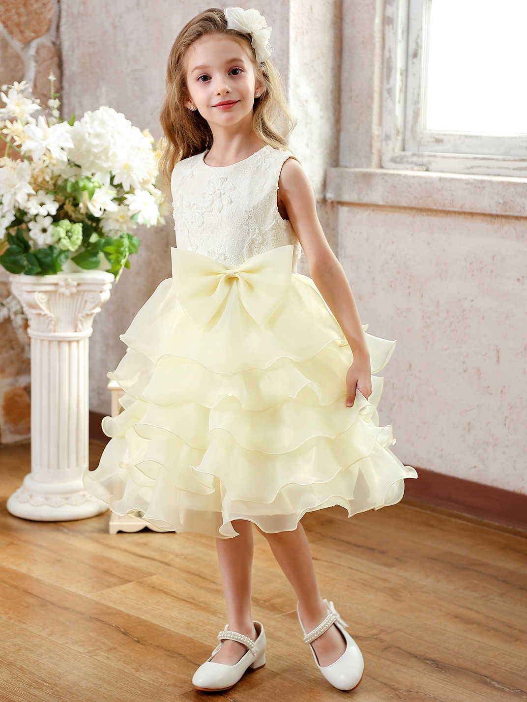 Comercio exterior nuevo estilo vestido de niña vestido de pastel para niños vestido de gasa hinchada corta sin mangas con lazo para niños