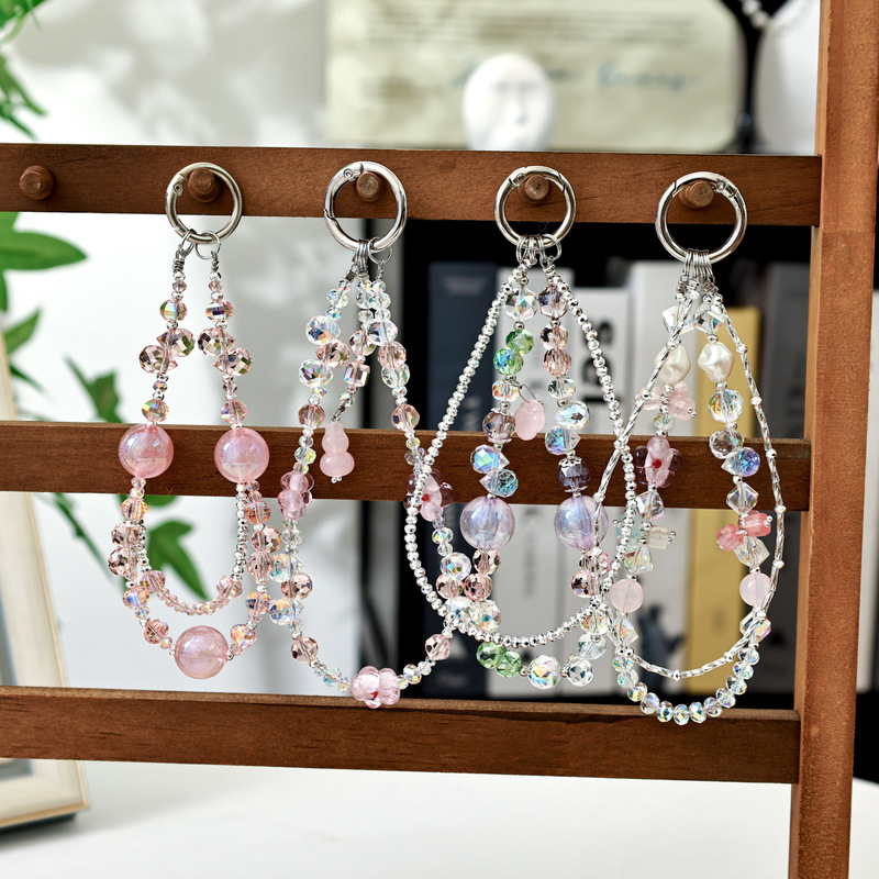 Light Luxury Versatile Phone Chain with Cherry Blossom and Butterfly Beads, Wrist Accessory, Crystal Phone Case Lanyard, Women's Bracelet, Car Key Holder