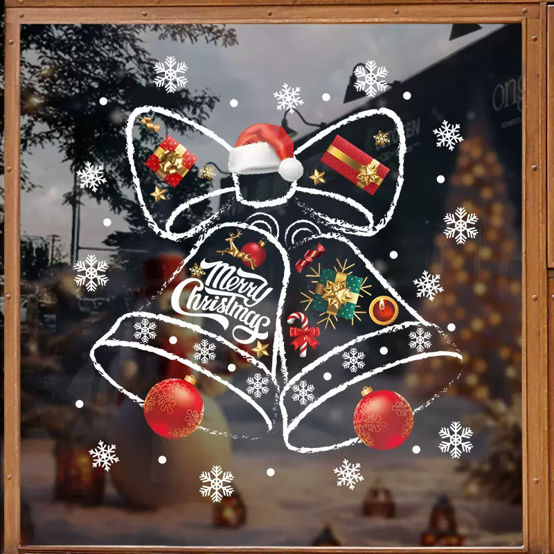 TEMU圣诞节装饰品圣诞铃铛静电窗花场景布置玻璃贴纸窗户橱窗雪花