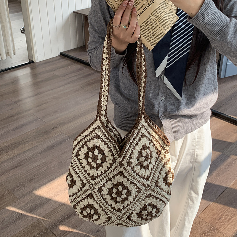 Cross-Border Crochet Knit Tote Bag, Handmade Women's Casual Travel Shoulder Bag, New Arrival Vacation Bag - Thumbnail 3