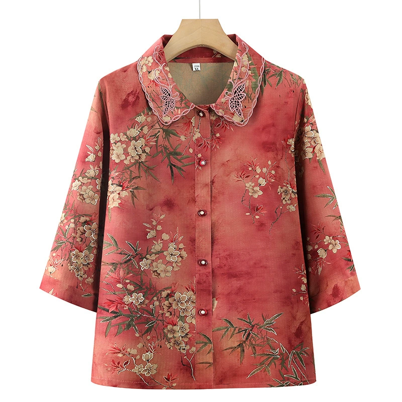 Летняя одежда для женщин среднего и пожилого возраста, стильные бабушкины рубашки с рукавом три четверти, топы для свекрови, летние рубашки с цветочным принтом для 60-летних мам.