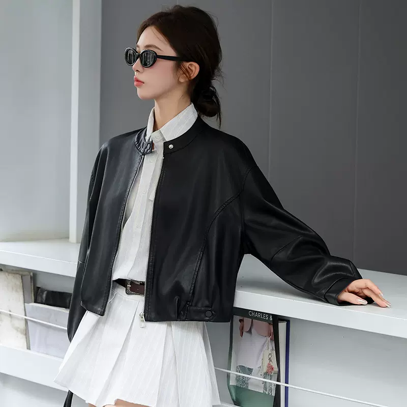 小个子机车风皮衣外套女2025春季新款帅气立领短款水洗PU皮夹克