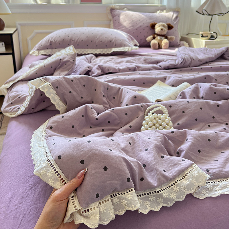 Blogger Recommended Cotton Hollow Lace Summer Quilt Four-Piece Set ins Princess Wind Skin-Friendly Sanding Air Conditioning Quilt