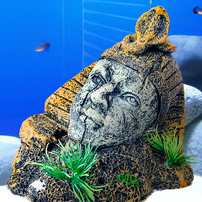 Decorativo paisaje acuario pecera decoración Faraón estatua resina decoración paisaje decoración casa escondite casa