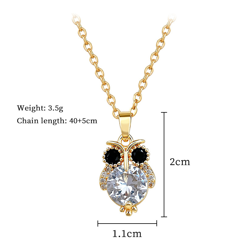 Owl Necklace In Titanium Steel With Diamond Crystal Detail_voghion.com