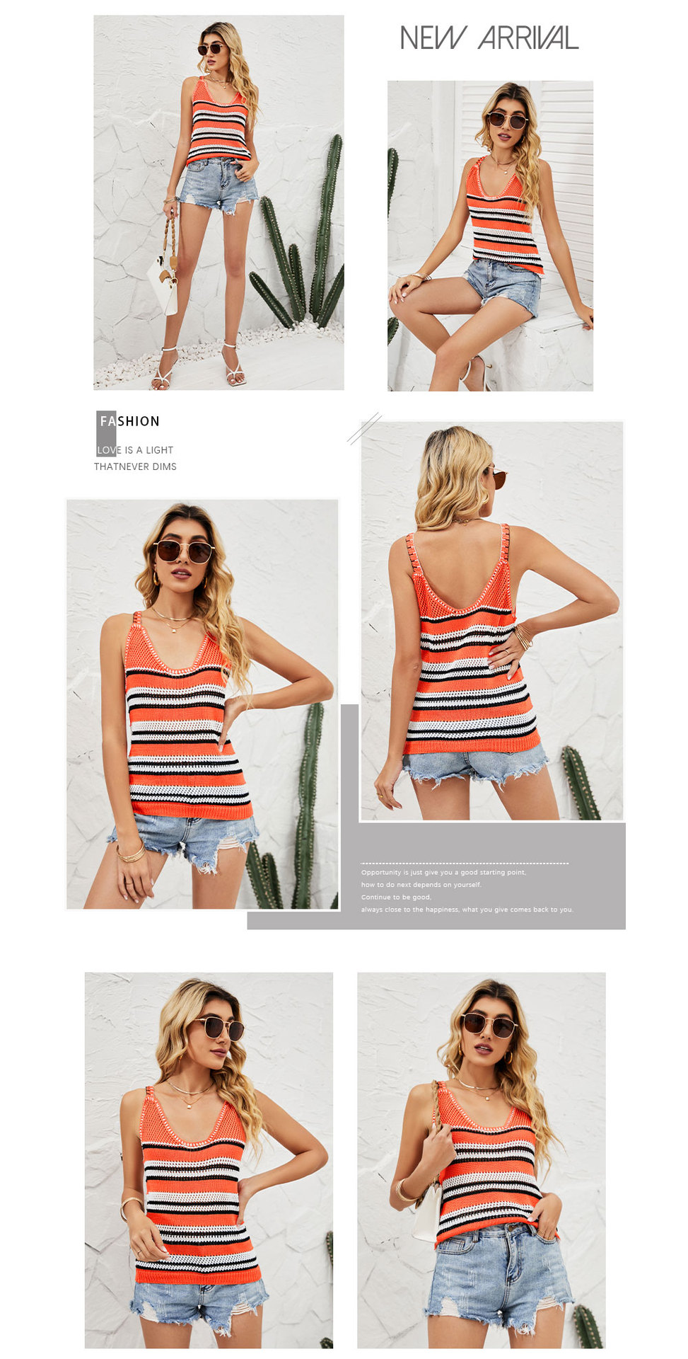 sleeveless color matching striped knitted ice silk v-neck beach vest NSWJY118392