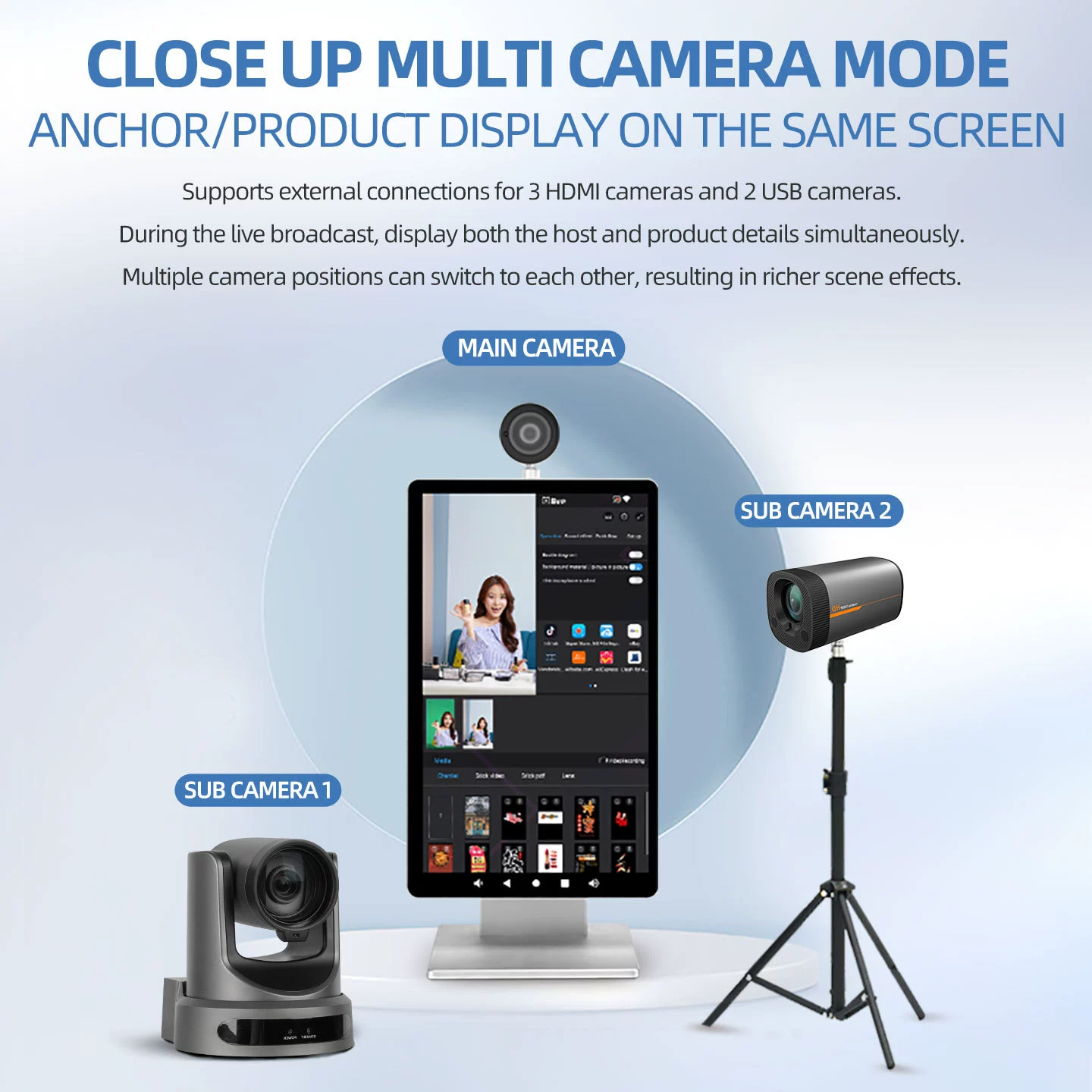 Универсальное устройство для прямой трансляции 15.6inch с функцией зеленого экрана, планшетный компьютер поддерживает многоплатформенную проекцию на большой экран.