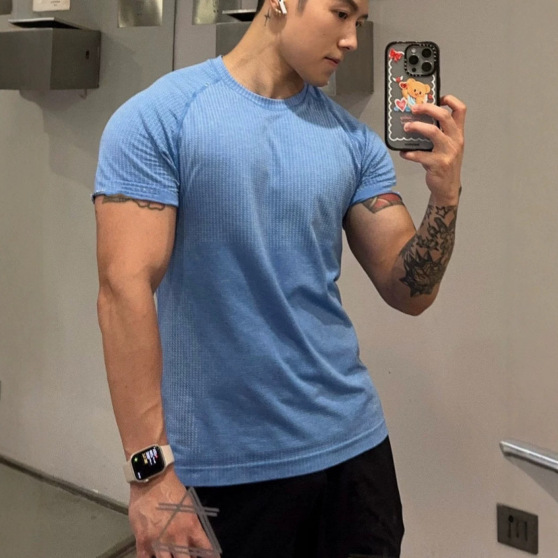Lulu with Metal Vent Tech Men's Sports Short-sleeved T-shirt Lulu Ping for MVT Quick-drying Fitness
