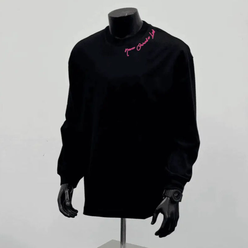 American Style Trendy Round Neck Cotton Long Sleeve T-shirt Autumn 100% Cotton Niche Design Sense Half Pink Collar Top American Style Trendy Round Neck Cotton Long Sleeve T-shirt Autumn 100% Cotton Niche Design Sense Half Pink Collar Top
