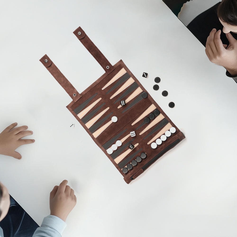 Backgammon And Chess Two-in-one Board, Double-sided, Ultra-thin Velvet Surface, Portable Outdoor Travel Chessboard_desvips.com