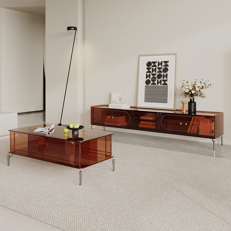 Italian Tv Cabinet Coffee Table Combination Light Luxury Acrylic Modern Simple Living Room Storage Home Bedroom Tv Cabinet