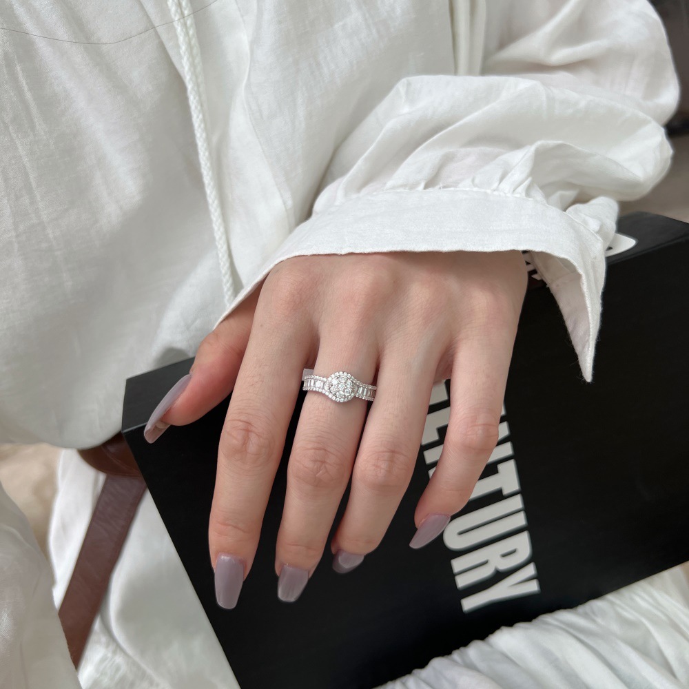 925 Sterling Silver Zircon U Shape Waves Heart Shape Rings display picture 27