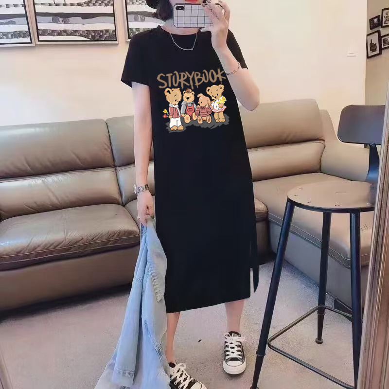 純綿tシャツのスカートの女性の夏の大きいサイズはゆったりしています。|undefined