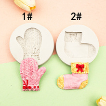 卡通小熊圣诞毛绒手套造型硅胶模具 创意烘焙翻糖蛋糕巧克力装饰