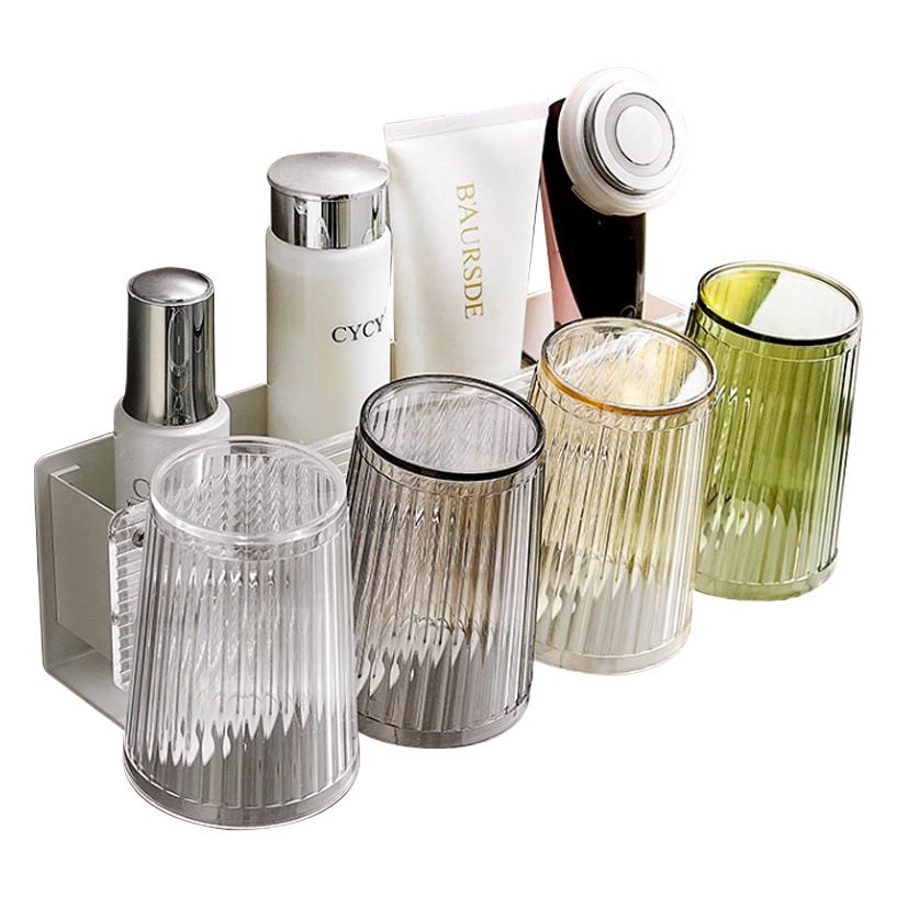 Estante de cepillo de dientes de lujo ligero sin perforar cepillo de dientes eléctrico taza de almacenamiento rack de baño montado en la pared