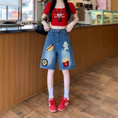 アメリカンスタイルの女性用ルーズパンツ2025年夏新作薄手の5点ジーンズストレートワイドレッグスリムミッドパンツ