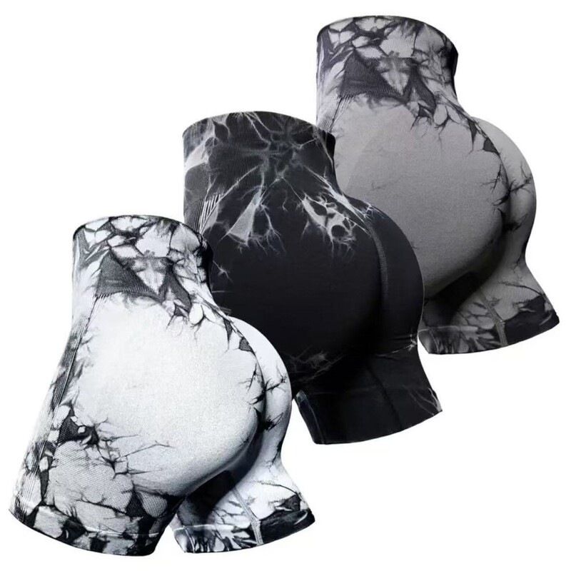 Tie-Dye Three-Quarter Pants, Seamless Yoga Shorts, Moisture-Wicking, Quick-Drying, High-Waisted, Tummy-Tightening, Peach-Butt-Lifting Sports Shorts