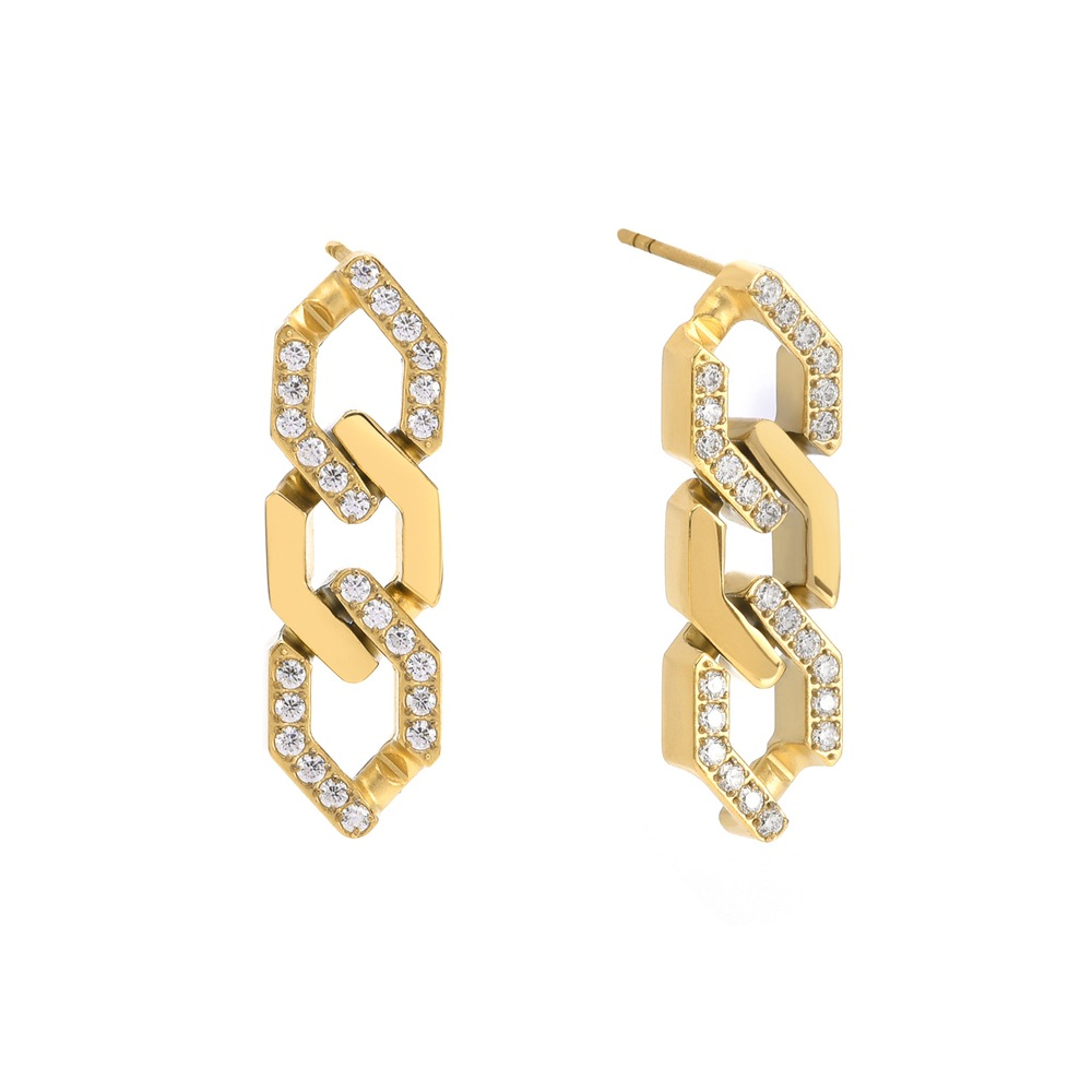 1 Paire Style Simple La Chaine Placage Incruster Acier Inoxydable Zircon Boucles D'oreilles display picture 3