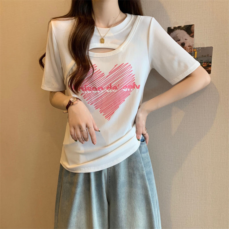 Más el tamaño de las mujeres ahuecadas de manga corta de las mujeres del verano 2023 nuevas mujeres de estilo coreano sueltas adelgazamiento todo partido superior de las mujeres