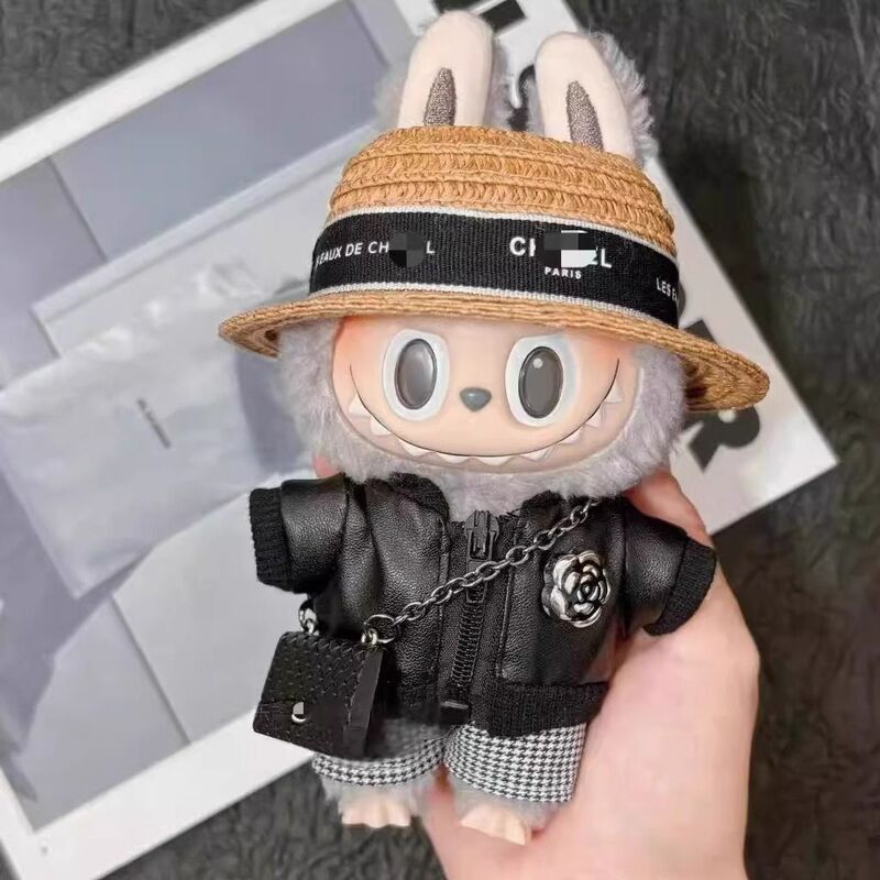 バブルマート LABUBU ラブブ シットパーティーブラインドボックスペンダント 17 センチメートル人形人形服レザーコートオートクチュール|undefined