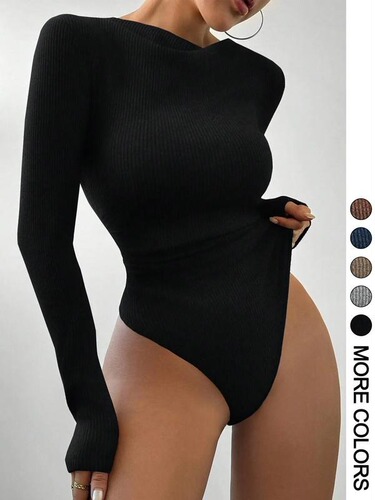 Cross-border European and American tight-fitting high-neck base solid color temperament casual long-sleeved one-piece suit