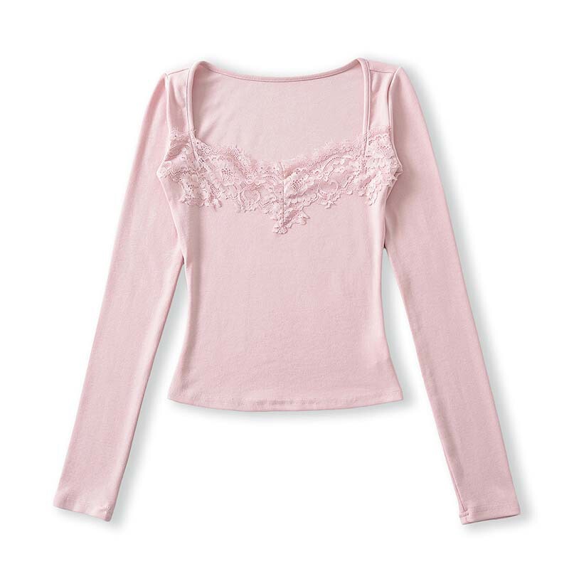 AP26279-26 Autumn Korean-style slim-fit women's base layer lace U-neck long-sleeve pullover T-shirt AP26279-26 Autumn Korean-style slim-fit women's base layer lace U-neck long-sleeve pullover T-shirt